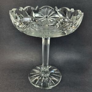 American Brilliant Glass Crystal Compote FOOTED BOWL DISH Etched Flowers Vintage